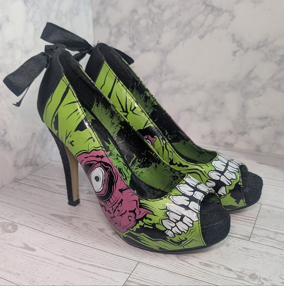 Iron Fist Zombie Print Peep Toe Heels